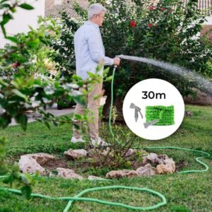Sodo laistymo žarna 8–30 m su purkštuvu, pistoletu ir krepšiu